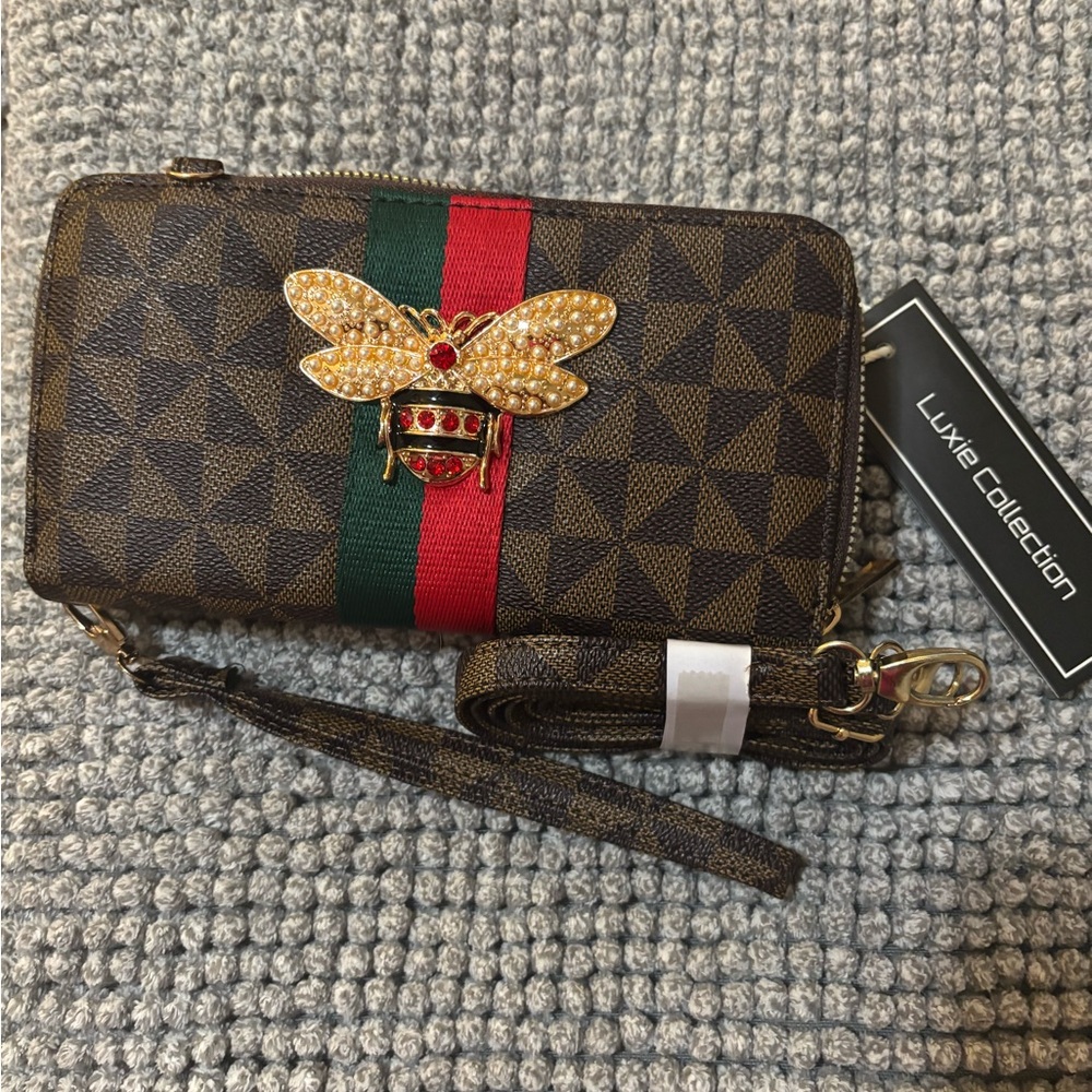 Luxie Collection Brown Geometric pattern Clutch/Wallet with Bee Accent